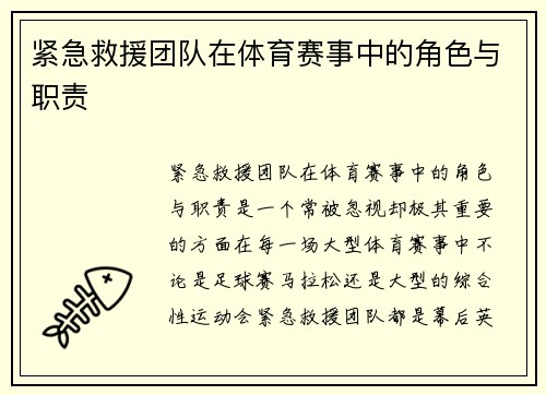 紧急救援团队在体育赛事中的角色与职责